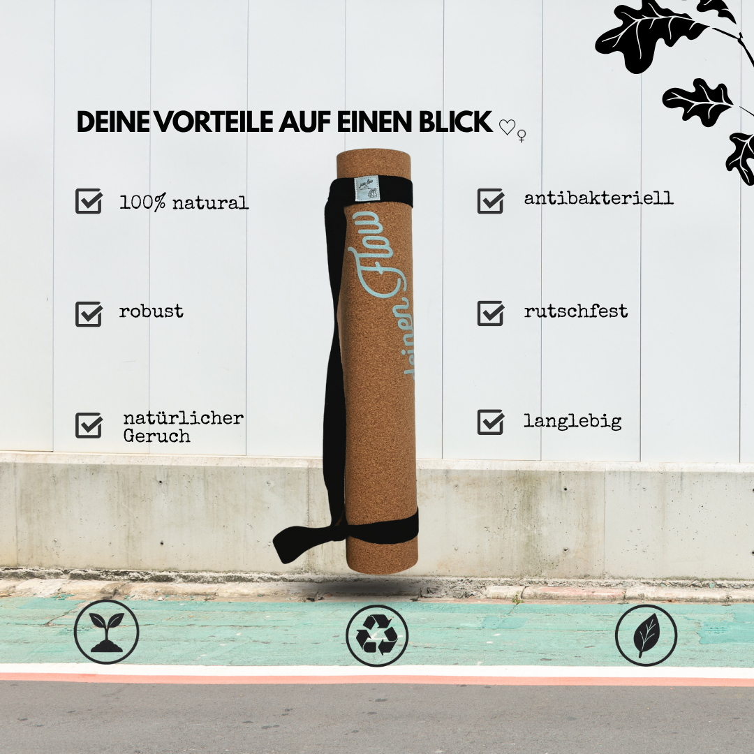 USP Yogamatte Kork und Rubber im Beachy Design von jase-flow antibakteriell und rutschfest