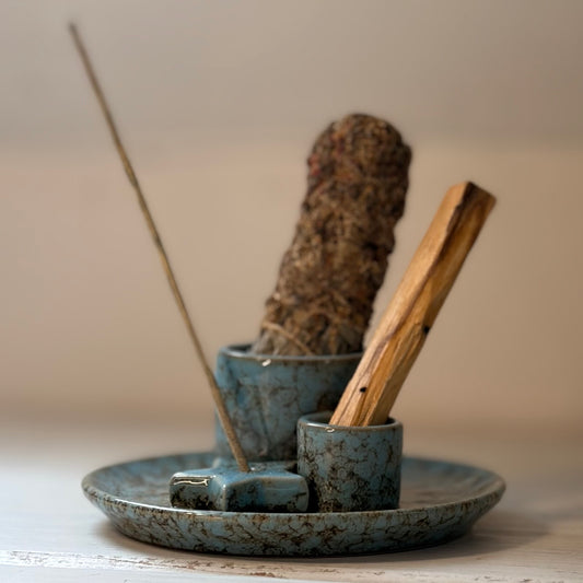 Keramik Räucherbrenner Ø13 cm in petrol für Palo Santo, Räucherbündel und Räucherstäbchen