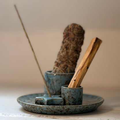 Keramik Räucherbrenner Ø13 cm in petrol für Palo Santo, Räucherbündel und Räucherstäbchen
