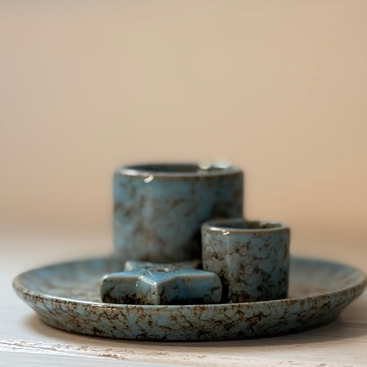 Petrolblaue Keramik Räucherschale im Vintage Craquelé Design