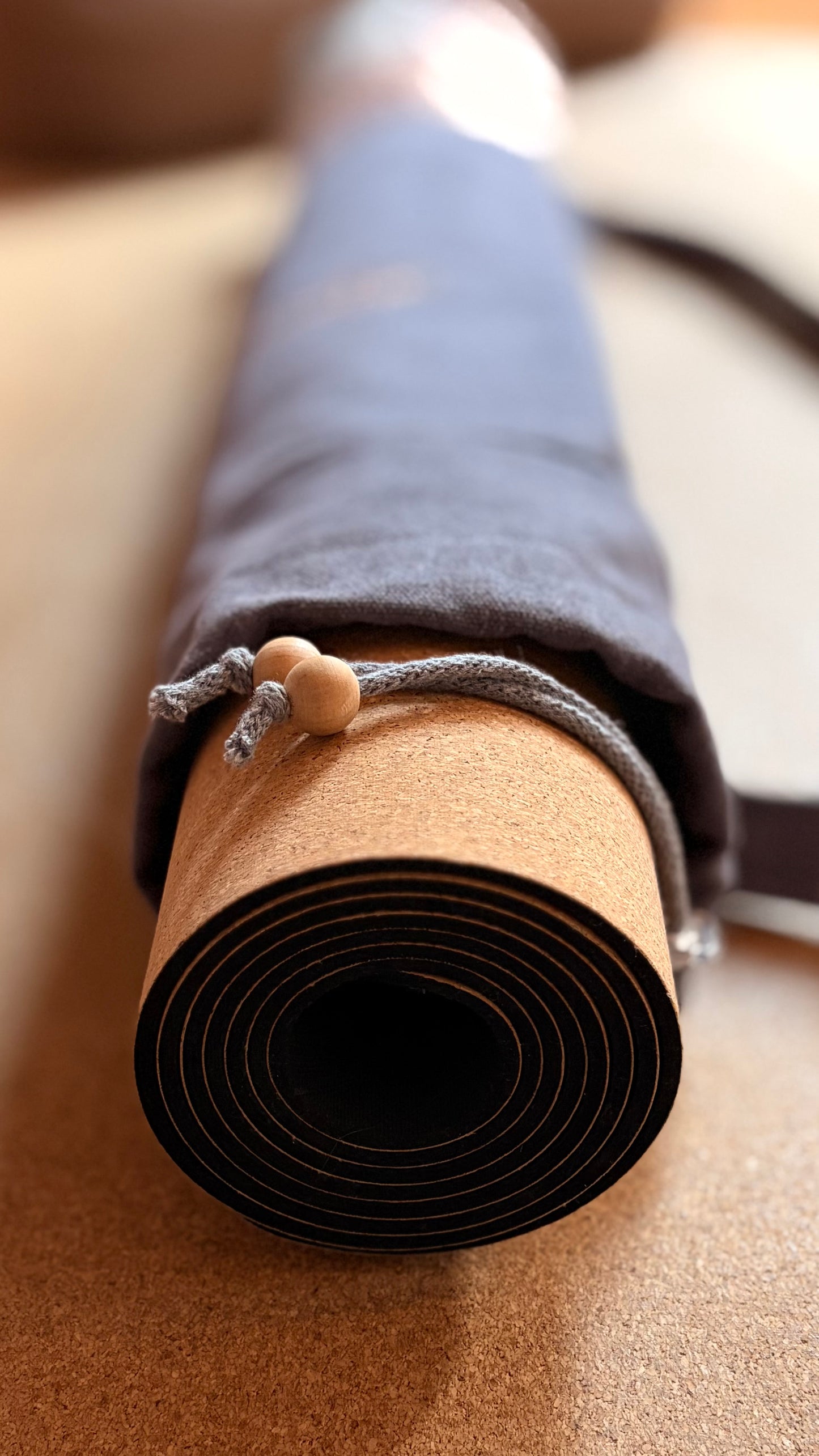 Detail Yogamattentasche Canvas mit Korkmatte und Kordelverschluss