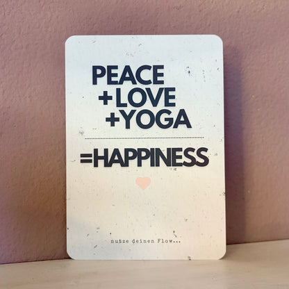 Postkarte aus Naturpapier Peace+Love+Yoga=Happiness