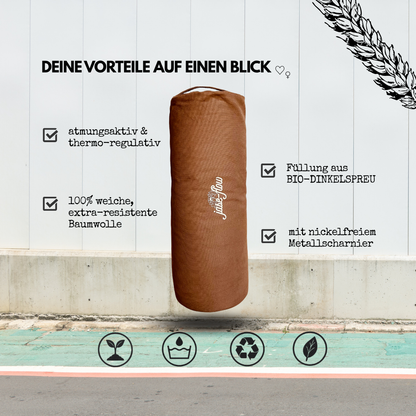Yogabolster von jase-flow atmungsaktiv & thermoregulativ mit 100% Baumwolle und Bio-Dinkelspreu